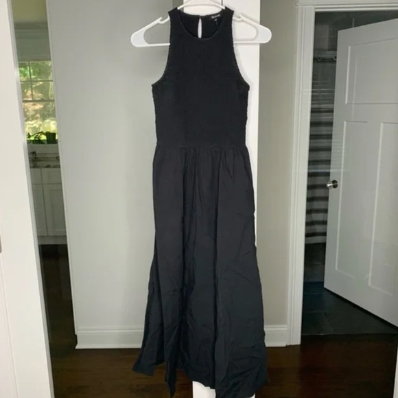 NWT Madewell The Melody Smocked Midi Dress True Black - Picture 3 of 3
